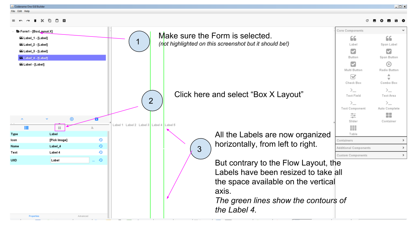 Applying a Box X Layout to the Form