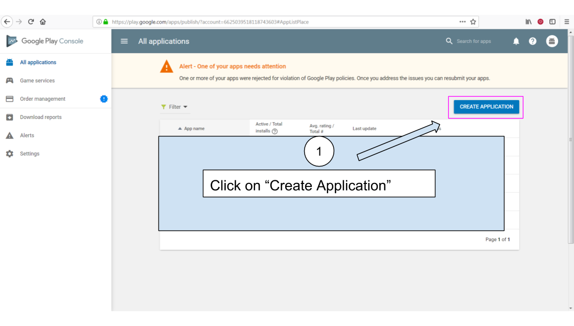 Creating a new app on your Google Play Console