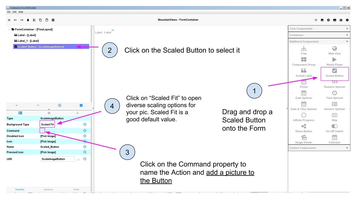 Dragging a Scaled Button onto the Form and adding a Picture to it