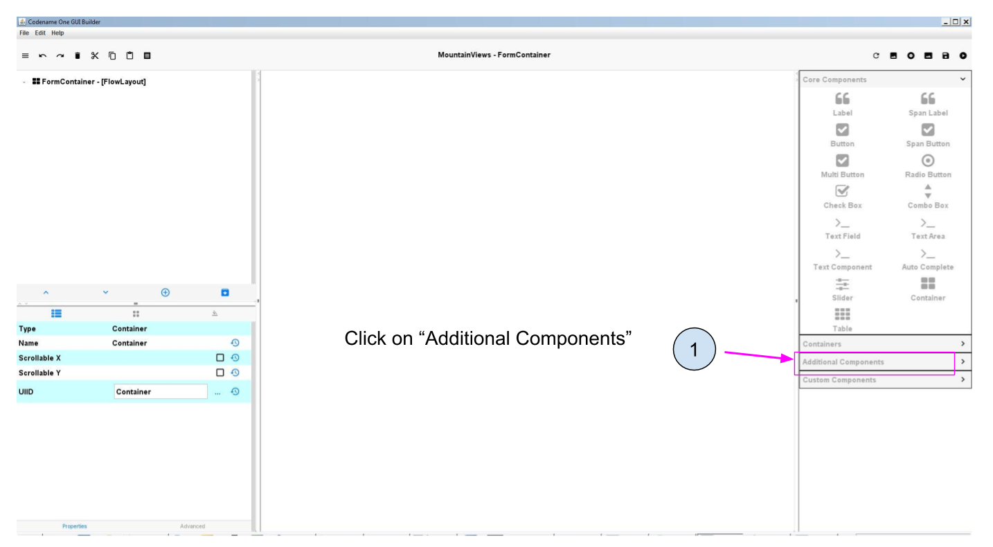 Open the panel with Additional Components