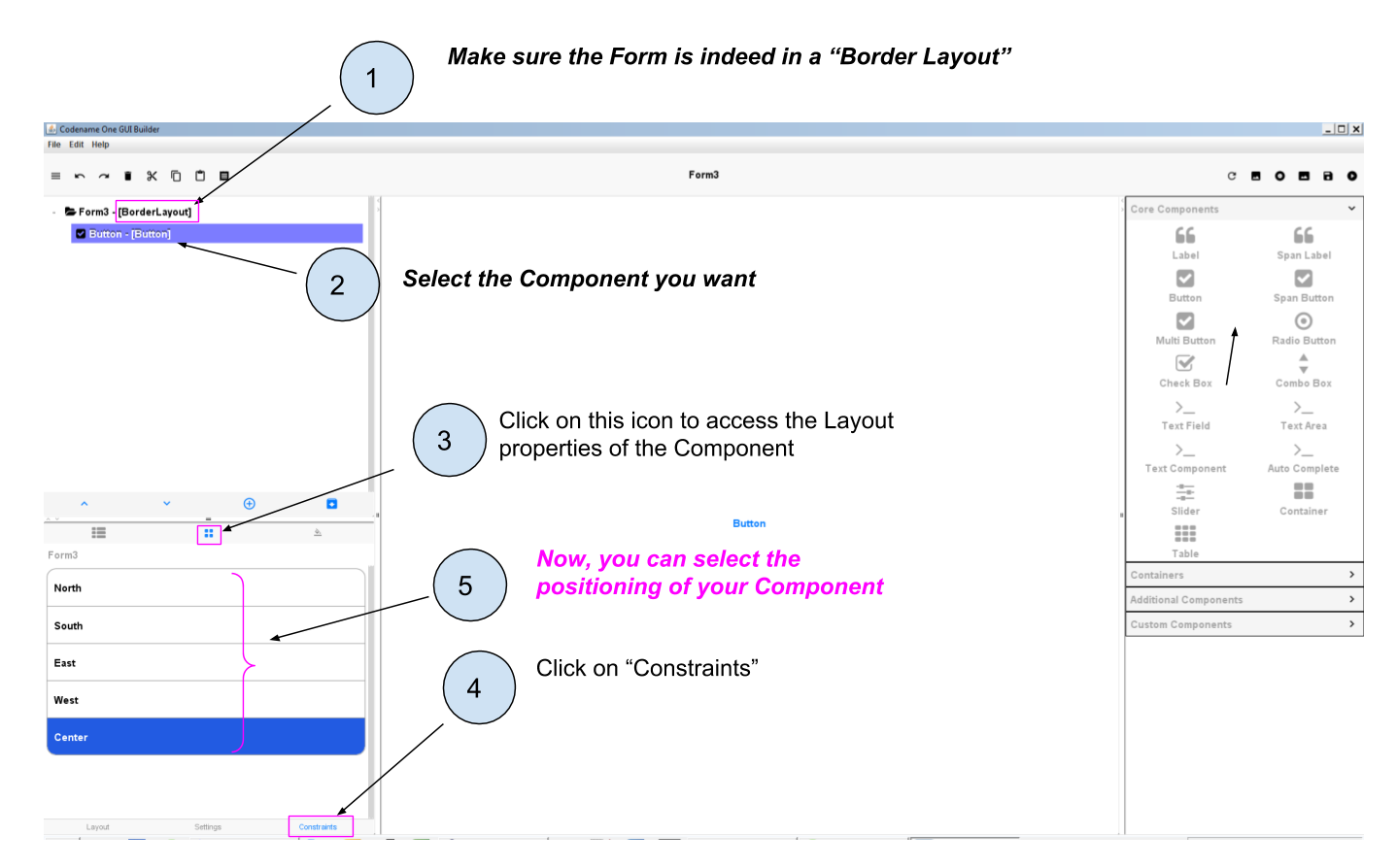 Selecting the position of a Component in a Border layout